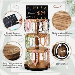Wooden rotating jewelry display rack, wooden necklace storage rack, <b>desktop</b> multi-purpose jewelry storage rack - Product Image 1