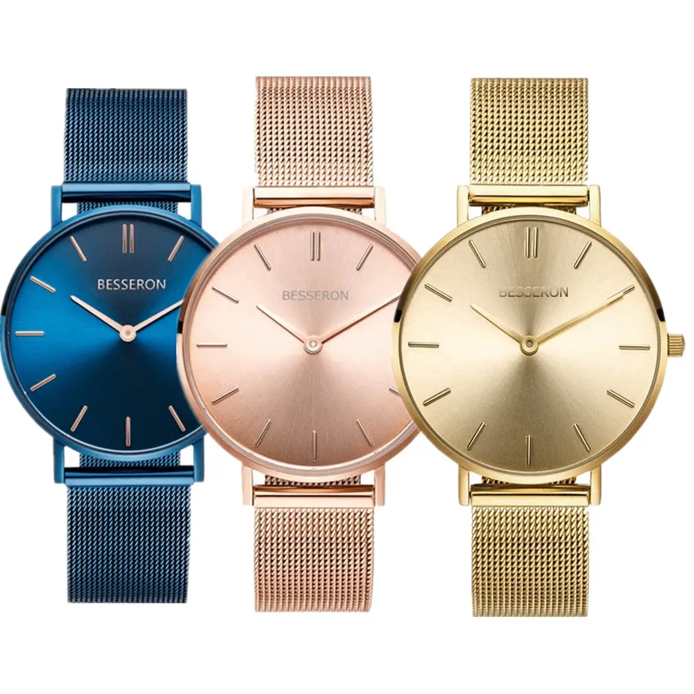 BESSERON MOQ 100 private label custom logo sunray shiny dial simple design men uhr women wrist watches