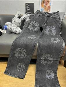 <span class=keywords><strong>Jean</strong></span> en denim unisexe vintage brodé effet vieilli, coupe oversize et ample, avec fermeture éclair décorative, <span class=keywords><strong>taille</strong></span> mi-haute, style décontracté droit pour l'été - Product Image 5