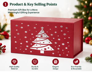 Caja de Regalo Navideña con Diseño de Árbol de Navidad Rojo, Caja de Cartón Impresa con Cajón Magnético Plegable, Opciones para Regalos Navideños - Product Image 3