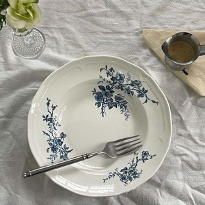 French Elegant Blue and White Porcelain <b>Plate</b> with Irregular Shape and Plant Pattern - Product Image 3
