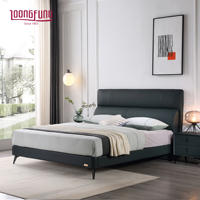 LOONGFUNG Cadre de lit plateforme minimaliste en cuir véritable avec sommier à lattes en pin massif pour chambre parentale de luxe
