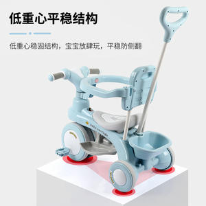 Tricycle enfant bleu, poussé ou à roulettes, pour enfants de 2 à 4 ans, avec roues en mousse - Product Image 4