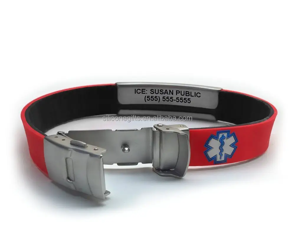 Nieuwe Aankomst Custom Roestvrij Staal Gegraveerde Armband Medische Waarschuwing Siliconen Armband Armbanden Voor Gezondheid