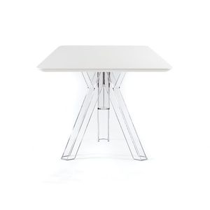 Ometto Design OMQF80B 80x80 cm tavolo da pranzo quadrato in policarbonato trasparente allungabile Top bianco per Home Bar in legno - Product Image 4