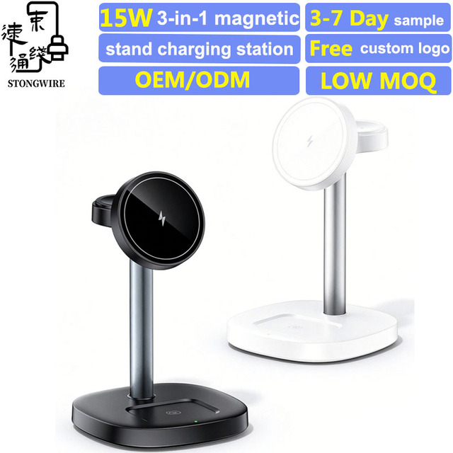 One Dock for All 15W Fast Magnetic Wireless Charger 3-in-1 PD 3.0 with Fireproof for IWatch for & Camera QC 3.0