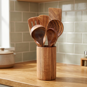 6-Piece Organic Natural Teak Wood <b>Set</b> Utensil with Skimmer & <b>Spatula</b> Spoon Size S - Product Image 3