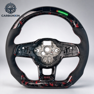 Volant sport en cuir perforé sur mesure, carbone forgé, LED, 4 branches, 40 mm, pour Volkswagen Golf 7R - Product Image 1