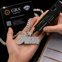 Collier unisexe en argent 925 avec pendentif lettre cursive 'Dream' entièrement pavé de moissanite VVS1 et chaîne cubaine étoilée, bijou de déclaration, cadeau, joaillerie fine