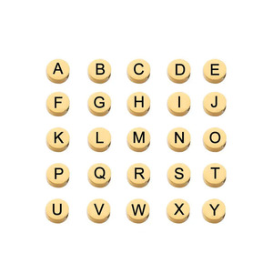 Dijes de Letras Iniciales Redondos de la A a la Z, Chapados en Oro de 18K, de Acero Inoxidable, con Disco Negro |   Espaciador para la Fabricación de Joyería, Pulseras y Collares - Product Image 1