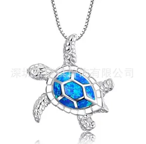 Ожерелье с подвеской в виде черепахи, ожерелье из серебра 925 пробы с белым огненным опалом, ювелирные изделия, подарки, цепочка-вешалка в виде морской черепахи
