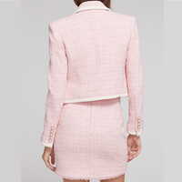 Ensemble deux pièces de haute qualité sur mesure pour femmes, blazer en tweed rose et blanc, jupe crayon, avec boutons dorés, ensembles en tweed