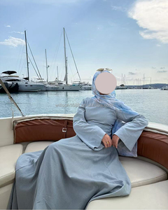 <span class=keywords><strong>Robe</strong></span> musulmane pour femmes Willson Custom Linen, Abaya modeste, couleur unie, longueur totale, <span class=keywords><strong>robe</strong></span> islamique à lacets <span class=keywords><strong>en</strong></span> bleu poudré - Product Image 3