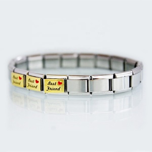 Bracelets à maillons modulaires en acier inoxydable, pour femmes et filles, 9mm, en or, avec cœur rouge, amour meilleur ami, breloque italienne, adapté aux grandes marques - Product Image 6