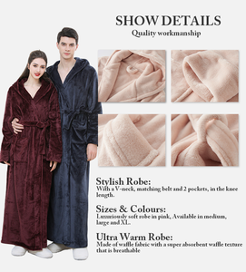 Sunhome Womens <strong>Men</strong> Hooded Fleece Robe Soft Bathrobe Cute Long <strong>House</strong> <strong>Coat</strong> Plush Hooded Robe - Product Image 3