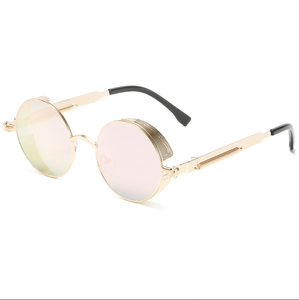 Gafas de Sol Retro Metálicas Estilo Steampunk, Montura Redonda Gruesa, Protección UV400, Patillas con Resorte, para Exteriores - Product Image 5