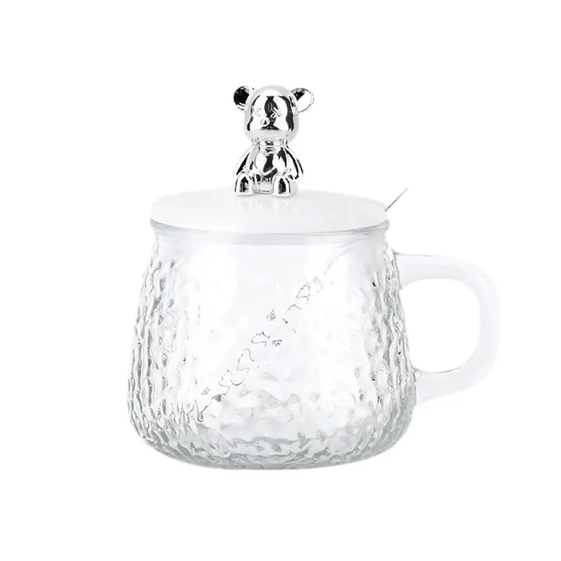 Чашка стеклянная Высокая Эстетическая вода плюшевый мишка маленькая Подарочная кружка ложка с крышкой стеклянный офисный кофе