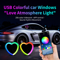 2 pièces, lumières LED pour fenêtres de voiture, application RGB, lumières de décoration intérieure, lumières d'ambiance en forme de cœur, câblage USB, modification de voiture, néon