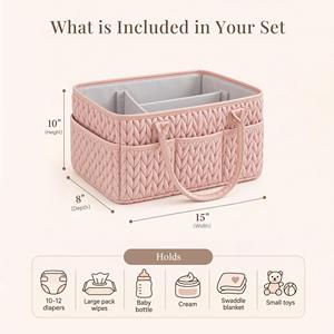 Organizador de Pañales para Bebé Resistente al Agua, Diseño Acolchado Trenzado con Asas de PU, Cesta Portátil para Pañales - Product Image 2