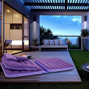 PVC Inflatable Folding Portable <b>Sofa</b> Chair Multi-functional Lazy Flocking <b>Single</b> Size Air <b>Bed</b> Mattress RV Purple Color - Product Image 4