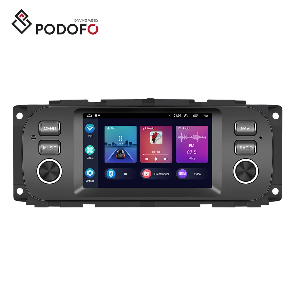 (US Stock) Podofo 5 ''Android 13 CarPlay Android Auto 2.5D Touchscreen Autoradio WiFi/GPS/FM Für WRANGLER/CHRYSLER/JEEP/DODGE