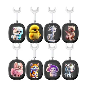 Dessin animé mignon chien chat 3D Design TWS étui souple transparent pour <span class=keywords><strong>AirPods</strong></span> <span class=keywords><strong>Max</strong></span> casque protection TPU écouteur couverture et porte-clés - Product Image 1