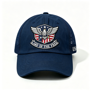 Casquette de camionneur personnalisée avec broderie patriotique, motif Aigle et Drapeau, en toile, dos en maille, réglable, unisexe, pour l'extérieur - Product Image 3