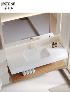 맞춤형 돌 욕실 가구 플로팅 카라라 화이트 대리석 더블 싱크 화장대 손 예술 디자인 세면대 - Product Image 2