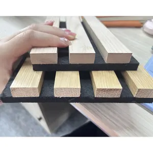 Popular Wainscting Panels Pet Mdf Strips Wood Panels Wall Decor Interior Sound Proof Foam Wooden Slat Acoustic Wall Panels