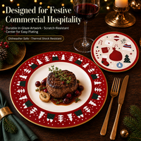 Services de table de Noël en porcelaine fine, 4 pièces, assiettes gigognes à bord doré, vaisselle de luxe pour les fêtes, pour restaurants et hôtels