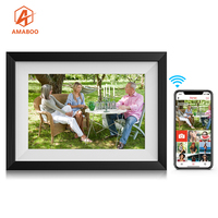 AMABOO Bingkai Foto Digital Android WiFi 10.1 Inci Layar Sentuh IPS Penyimpanan 32GB Pemutar AVI/MP4/MP3 Jam Putar Otomatis Kayu