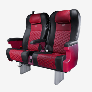 Asiento Doble Plegable VIP para Computadora, Tapizado en Cuero Negro y Rojo con Diseño de Diamantes, 18 Asientos, USB, Reclinable, para Transporte en Van o Autobús - Product Image 1