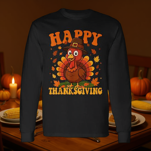 T-shirt à manches longues avec motif de dinde mignonne pour la fête de Thanksgiving, thème du dîner en famille - Product Image 3