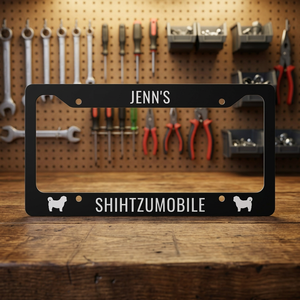 Marco de Matrícula Metálico con Siluetas de Perro Shih Tzu Personalizadas de Jenn's Doodle World, para Dueños de Shihtzumobile - Product Image 3