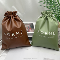 Sacs en cuir PU avec cordon de serrage, logo personnalisé imprimé, pour cheveux, extensions de cheveux, perruques, cadeaux, artisanat, emballage de flacons de parfum