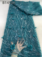 Tissu de dentelle africaine perlée de haute qualité CHOCOO, couleur bleue, avec appliques florales 3D, pour femmes