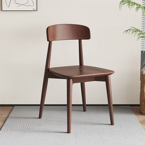 Chaise de salle à manger nordique en bois massif avec dossier, style moderne minimaliste, couleur crème, pour salon et salle à manger - Product Image 3