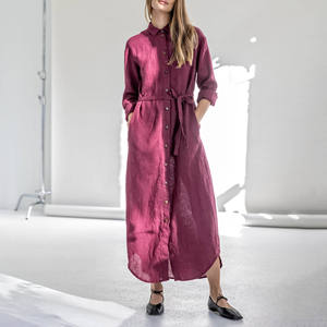 Camicie di <span class=keywords><strong>lino</strong></span> personalizzate di alta qualità <span class=keywords><strong>abito</strong></span> lungo da <span class=keywords><strong>donna</strong></span> in <span class=keywords><strong>lino</strong></span> 100% estivo camicia caftano <span class=keywords><strong>abito</strong></span> con cintura - Product Image 4