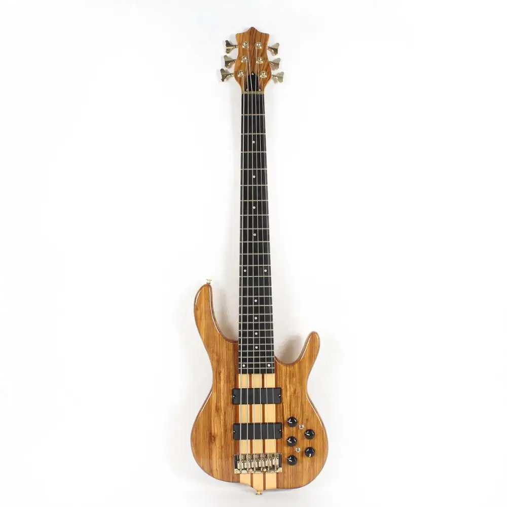 high quality custom OEM made in china neck thru through body 6 six string zebra electric bass guitar