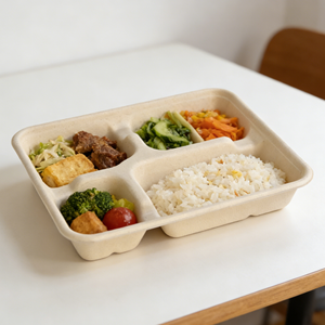 Barquettes alimentaires jetables biodégradables en bagasse de canne à sucre, 4 à 5 compartiments, assiette en papier pour restaurant - Product Image 6