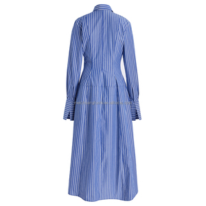 Robe chemise midi en coton personnalisée pour femmes, manches longues, robes rayées - Product Image 4
