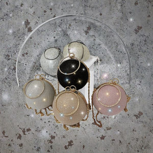 Fashionable PVC Chain <b>Embellished</b> Chain Strap Handbag Purses Circular Evening <b>Clutch</b> Bag Polyester Lining for Weddings Dinners - Product Image 2