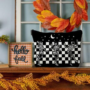 Venta al por mayor regalo de Halloween Spooky Gothic Girls bolsa de <span class=keywords><strong>maquillaje</strong></span> bolsa de almacenamiento de cosméticos bolsa con <span class=keywords><strong>esqueleto</strong></span> de baile gótico bolsa de cepillos de lino - Product Image 6