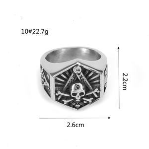 Men's Hexagon Stainless Steel <b>Ring</b> Freemason Skull Design Hip Hop Style Gift Jewelry - Product Image 5