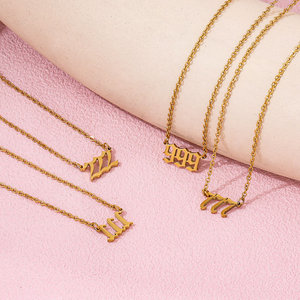 <span class=keywords><strong>Collana</strong></span> Delicata di Alta Qualità con Numero Angelico Gotico Lucido 111-999 in Acciaio Inossidabile Placcato Oro 18k PVD, Gioiello di Tendenza Antiannerimento - Product Image 4