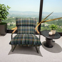 Fauteuil lounge moderne rembourré avec structure en acier inoxydable, fauteuil d'appoint pour salon en mousse haute résilience 45D