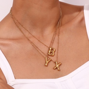 Joyería de Moda, Collares con Letras Iniciales del Alfabeto en Forma de Globo, Chapados en Oro de 18K, Collar con Colgante de Letra de Acero Inoxidable para Mujer - Product Image 6