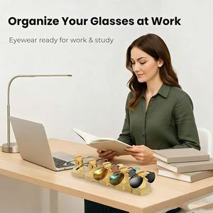 <b>Solid</b> <b>Wood</b> Eyeglasses Display Rack 5 Slots <b>Desk</b> Storage Sunglasses Organizer Eco-Friendly Design - Product Image 2