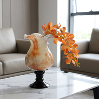 Vase à fleurs en verre sur piédestal, forme de gobelet, bord ondulé coloré, pour la décoration de la maison, des mariages, des tables, vente en gros