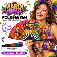 Éventail Pliant Personnalisé en Gros, Rouge, 33 cm (13 pouces), en Plastique, Bambou ou Bois, pour Masque de Mardi Gras et Défilé du Mardi Gras